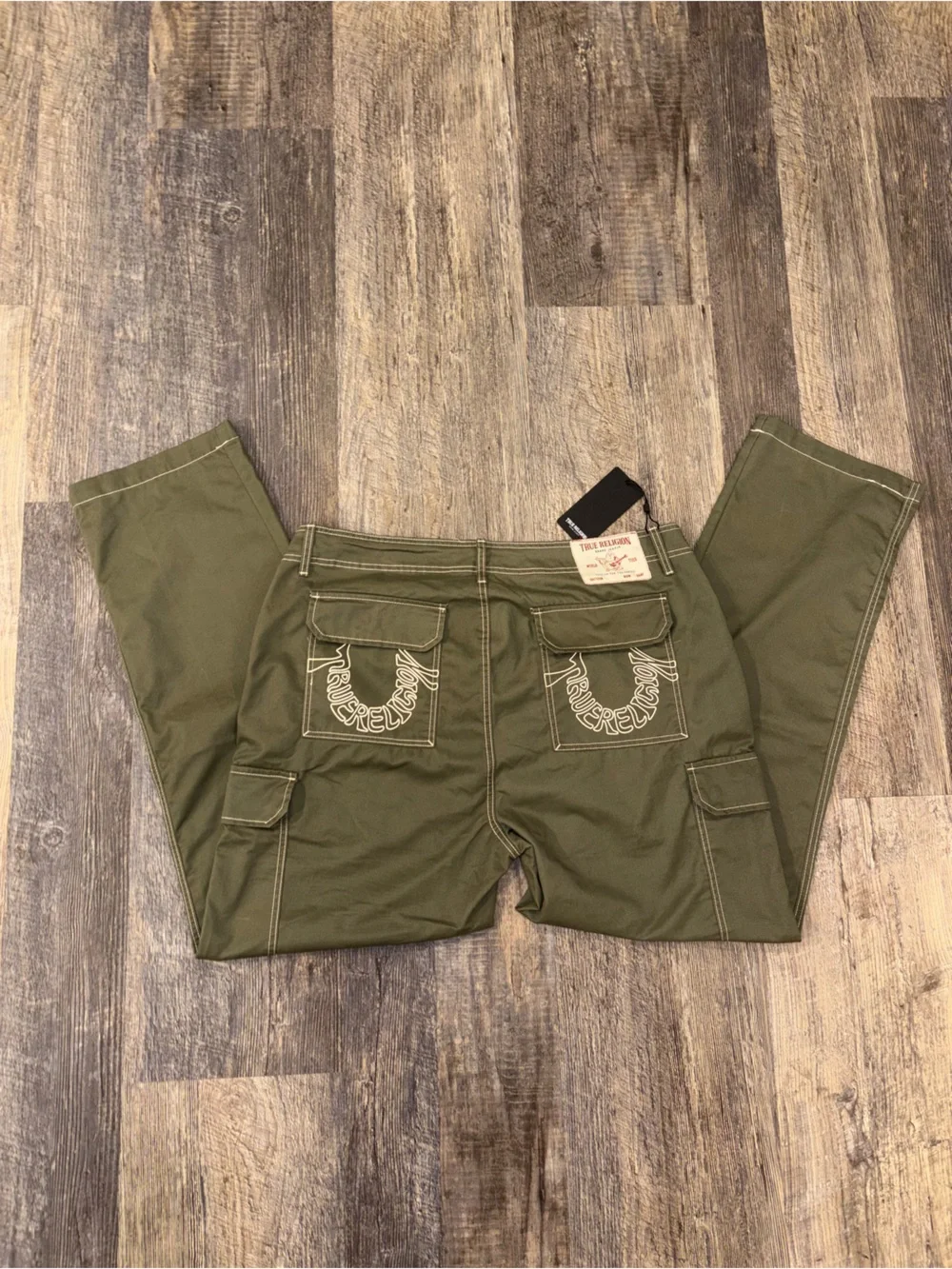 True Religion Olive Green Relaxed Cargo Jeans